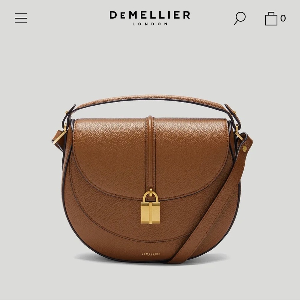 DeMellier Brown Pebbled Leather Saddle Crossbody with Gold Hardware